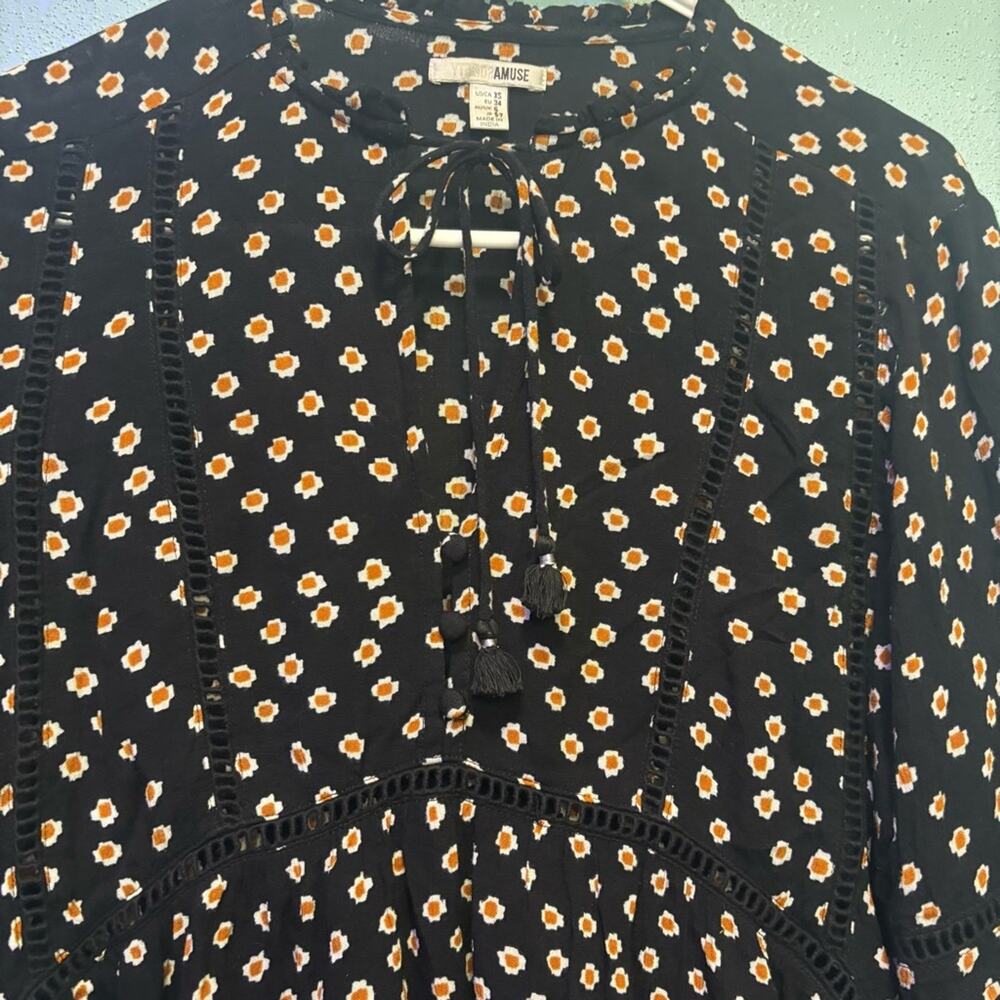 Amuse Society Black Buttoned Floral Peplum Blouse Size XS - Picture 3 of 9
